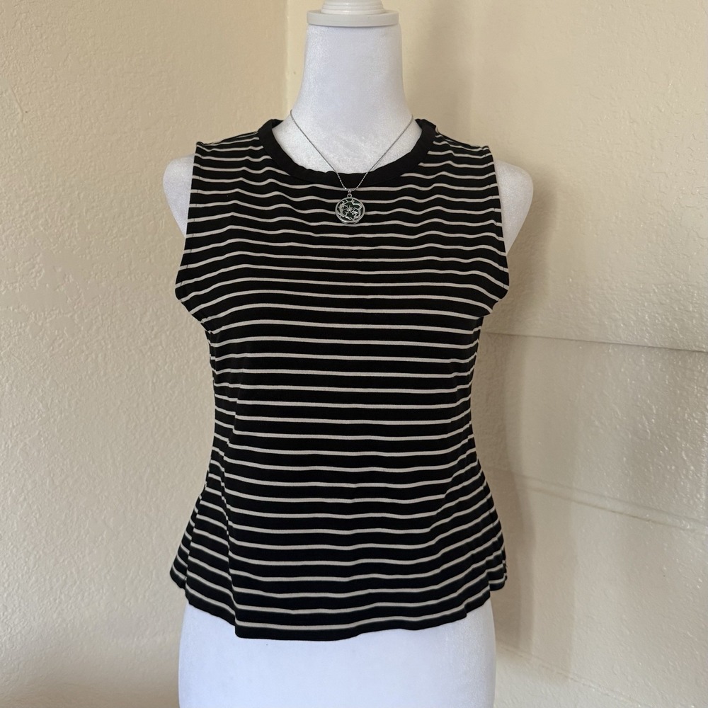 Rachel Zoe Tank Top Womens M Black Striped Sleeveless Knit Crew Neck Capsule